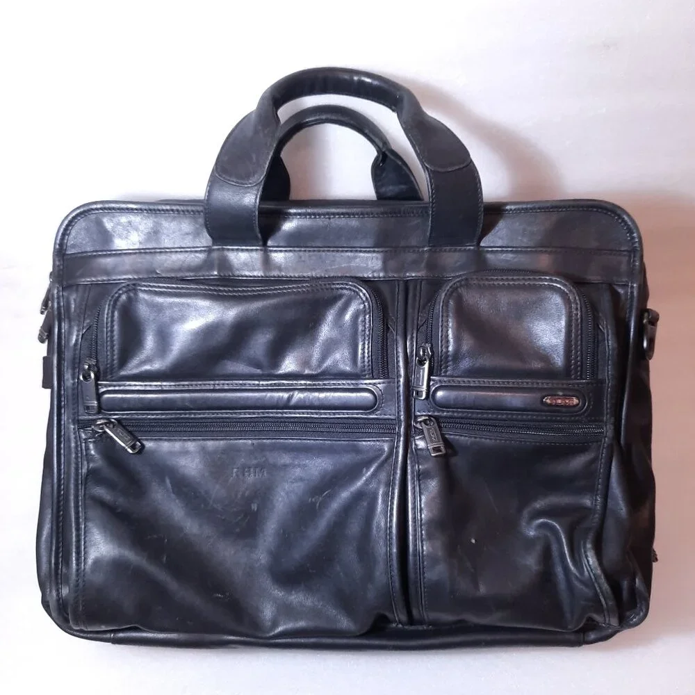 Tumi Alpha 2 Laptop Briefcase bag Black Napa Leather 96160D4 Computer distressed